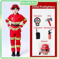 Firefighter Career Guidance Suit Fireman Costume Cosplay for Kids Boy Children Uniform Christmas