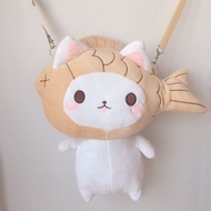 Beg Anak Patung Beg Selempang Bahu Kartun Comel Beg Anak Patung Kucing dan Ikan Comel Lembut Beg Mai