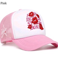 Topi trucker red lips embroidery baseball fashion summer net cap hat topi visor outdoor sport topi s