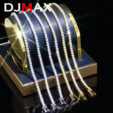 New DJMAX 2-6.5mm Full Moissanite Bracelet For Women Original 925 Sterling Silver Gold Man's Moissan