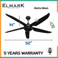 ELMARK REMOTE CEILING FAN 52” VIFAST AC MOTOR MATTE BLACK | KIPAS SILING