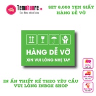 Set of 8,000c Fragile Goods Stickers, size 6 x 4 cm, Blue