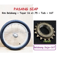 16 x1.75 PASANG SIAP rim - rim 16" basikal , tayar 16 x1.75 dan tuib . Terus pasang kat tayar basika