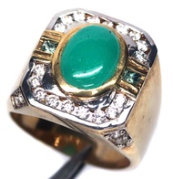 เเหวนผู้ชายพลอยแท้ มรกต(Emerald) 9 x 12 mm. ล้อม เพทาย เงินแท้ 925 ชุบทอง 18K ไซร์แหวน 11