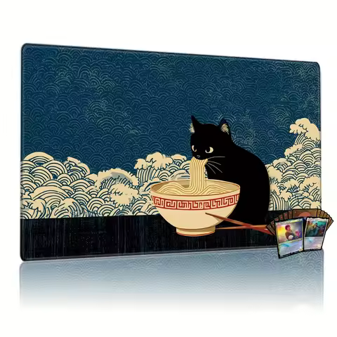 Ukiyo-e Cat and Ramen Magic Party Game Mat Durable Rubber for MTG&TCG Games 35X60cm Mouse Pad Office