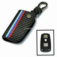 Carbon Fiber Style Leather Remote Car Key Fob Cover Case M Color For BMW 1 3 5 6 Series E90 E91 E92 