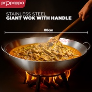 Propappa - Extra Large Heavy Duty Wok Stainless Steel Wok with Handle (80cm)  | Kuali Besar 80cm den