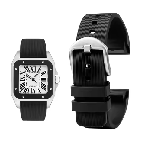 20mm 23mm Rubber Watch Strap for Cartier Santos Sandoz Male Santos 100 Silicone Men Women Watch Stra
