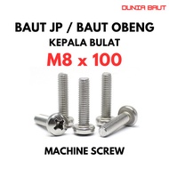 JP M8X100 Machine Screw Bolt M8 X 100 Pan Head 8X100 Screwdriver Bolt + Round Head Stainless SS304