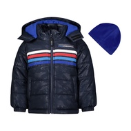 LONDON FOG Boys' Little Color Blocked Puffer Jacket Coat with Hat