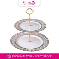 SERALLE Dessert Tray 2 Tier Porcelain Dessert Plate Tea Set English Style Tray Gold White Cup Suka D