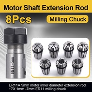 8 pcs/set ER11A 5mm spindle motor chuck extension rod milling spring chuck chuck shaft seat CNC lath
