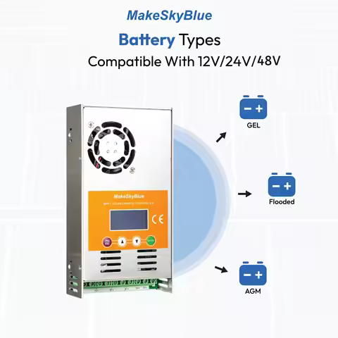 MakeSkyBlue MPPT Solar Charge Controller 60A 12V 24V 48V Auto Detect LCD Display, for Lead-Acid Gel
