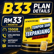 ONEXOX 5G B33 Postpaid SIM | 150GB High-Speed Data | Unlimited Calls | Only RM33/Month