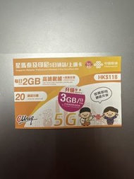 星馬泰及印尼5日 SIM卡 (每日3GB)
