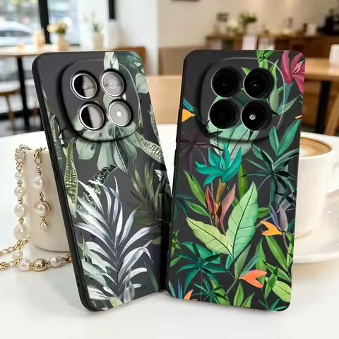 Watercolor Tropical Leaves For Xiaomi Redmi Note 15 14 13 13R 12R 12 12S 11 11S Pro Plus 4G 5G Black