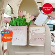 Cute Cartoon Car Trash Bin and Back Seat Organizer, Leather Print Storage Box for Cars Kotak Sampah 