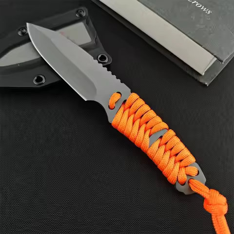 Full Tang Portable Fixed Blade Knife 8Cr13Mov Blade Nylon Rope Handle Fishing EDC Survival Kitchen K