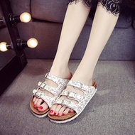 รองเท้าแตะส้นแบนผ้าฝ้ายแบบสามหัว Sangno Baker สำหรับผู้ชายและผู้หญิง รองเท้าแตะชายหาดฤดูร้อน รองเท้า