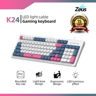 Zeus 96% New K-24 Gaming Keyboard Rainbow Backlit 98 Keys Compact USB Wired Keyboard LED Bar