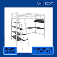 Bed Frame WINSSO : Aurora Loft Single Size Bed Frame with Study Table & Book Shelves