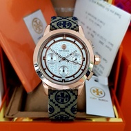 Jam Tangan Tory Burch TBW1035 Kulit Emas Hitam Bulat 40mm dengan Strap Elegan