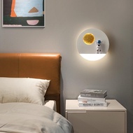 โคมไฟข้างเตียงนอนความคิดสร้างสรรค์สมัยใหม่พระจันทร์ไฟ LED กลางคืนโคมไฟติดผนังสำหรับตกแต่งระเบียงห้องเด็กให้ความอบอุ่นแบบนอร์ดิก