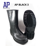 AP BLACK 3 BLACK BOOTS - AP 3 LEATHER PATTERN SHORT BOOTS - AP III LEATHER UNISEX - AP BLACK 3 - FAN