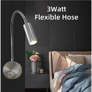 3W LED Wall Mounted Reading Light, Flexible Gooseneck Spotlight | Minimalist Bedroom Background Wall