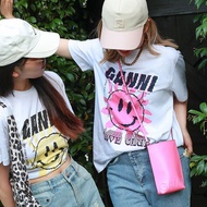 GANNI short sleeve T-shirt women's smiling face Sun graffiti print design sense niche top T-shirt