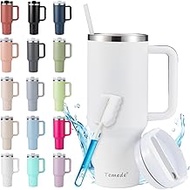 Temede Thermal Mug with Straw and Handle, 30 oz/0.9 L, Large Drinking Cup with Lid and Straw, Coffee