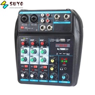SUYO Audio Mixer, 4-Channel Monitor Karaoke System DJ Console Mixer, Portable with 48V Phantom Power