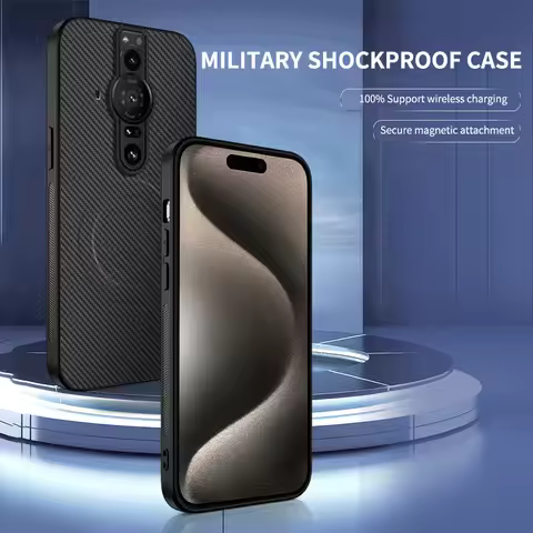 Carbon Fiber Texture Wireless Charging Magnetic Case For Sony Xperia Pro I Pro-i ShockProof Phone Co