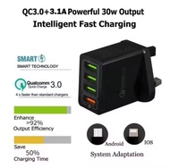 QC3.0 Fast Charger 3.1A Fast Charging Adapter 4 USB Port USB Quick Charge Plug