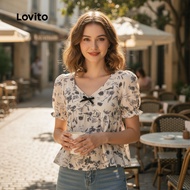 (trendy3)Lovito Boho Blouse Ditsy Floral Bow Summer/Spring Blouse for Women L129ED033 Lovito Blouse 