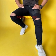 Seluar Jeans Skinny Jeans Koyak Superblack 3 Line Kain Stretch / Ripped Jeans Rider Jeans