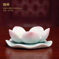 AT/9️⃣Dai yutang Ceramic Lotus Candlestick Hand-Painted Vase Decoration Offering for Buddha Butter Lamp Holder Candle Ta