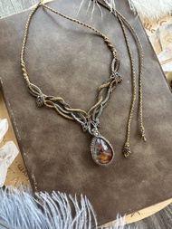 N1191 民族風 蠟線編織 花幽靈水晶 項鍊 (可調長度)