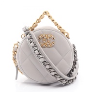 【二手】香奈兒 CHANEL19 絎縫圓形單肩包，五金配件，兩用淺灰色羊皮（綿羊皮）CHANEL19 絎縫圓形鏈條單肩包