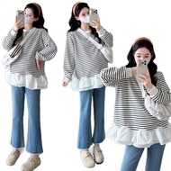 MAMADRESS LONG-SLEEVE maternity shirt, designed with soft, stretchy ZIP material, lovely bottom plai