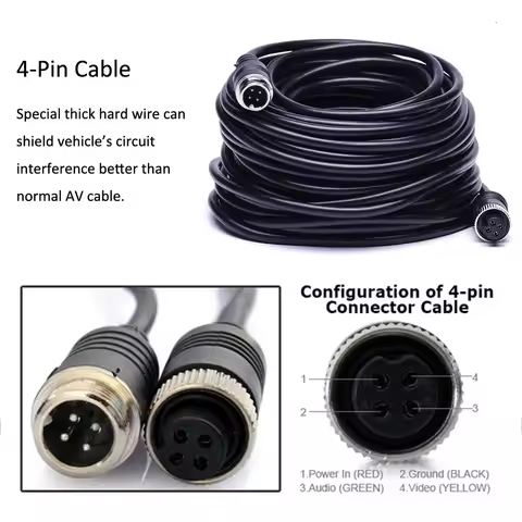 4Pin Extension Aviation Cable For Car Truck RV Bus Rear View Backup Camera