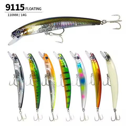 110MM 14G Minnow Fishing Lures 3D Crystal Floating Wobbler Long Casting Artificial Hard Bait Laser J
