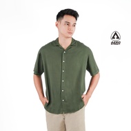 Aerostreet Kemeja Rayon Marva Hijau Army Hawai Polos Gelap Pria Wanita QAAAA