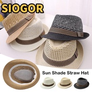 SIOGOR Straw Fedora Hat, Short Brim Straw Sun Cap,  Trilby Breathable Floral Hat Man