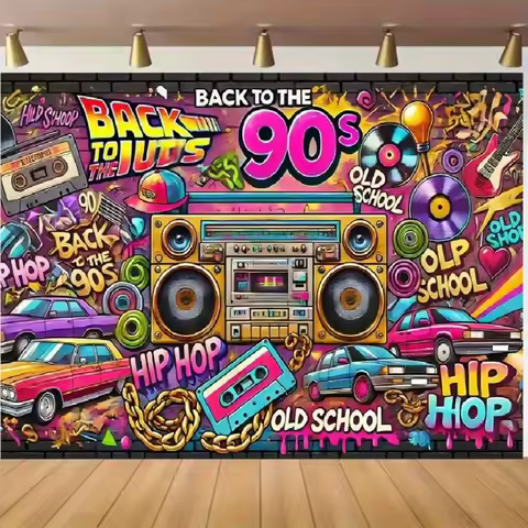 1pc retro 90s hip-hop record background - Colorful neon designs for cars and birthday party decorati