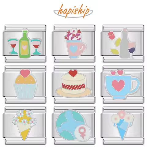 Hapiship 2024 Fashion New Cup Cake Ice Cream Coffee Italian Charms Links Fit 9mm Bracelet Stainless 