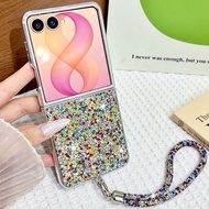 Women Girls Rainbow Color Glitter Diamond Rhinesone,Wrist Strap Silver Plating Hard PC Phone Case fo