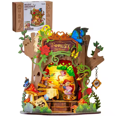 Rolife Wooden 3D Puzzle Toys - Forest Tea Party DIY Music Box Model Building Kit for Home Decor 171-