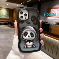 เคสสำหรับ IPhone 7 8 7Plus 8Plus 14Plus SE 2020 11 13 14 12 15 PRO MAX XR X XS MAX ซิลิโคนขอบลอนหมีแพนด้าเท่ห์ฝาหลังเคสโทรศัพท์