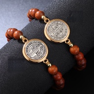 Saint Benedict Wooden Bead Bracelet Pull-out Adjustable Bracelet Beaded Simple Fashionable Braided B